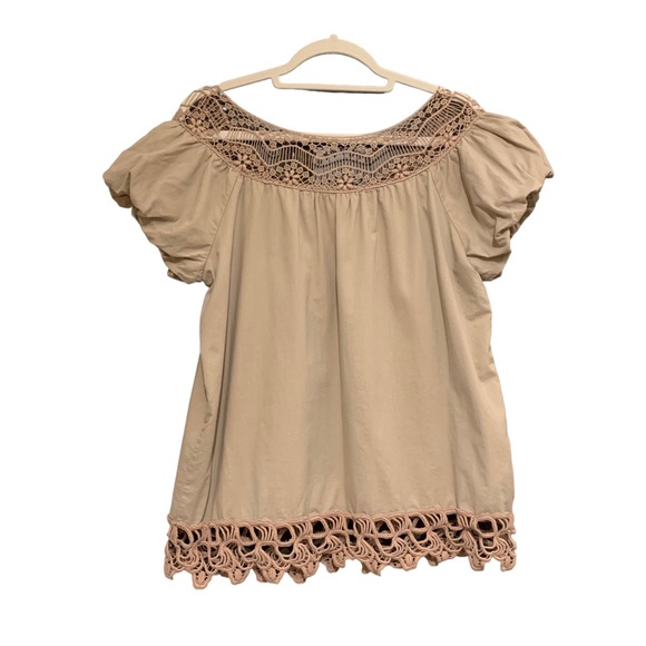 Apostrophe Puff Sleeve Top Taupe Blouse - Picture 3 of 5
